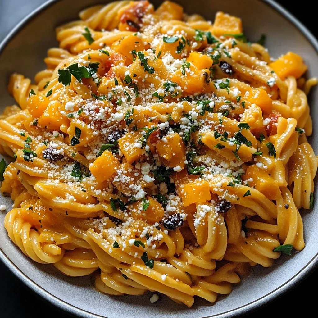 Kürbis Nudeln mit Feta