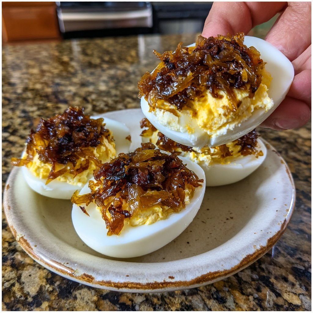 Sauerrahm Zwiebel gefüllte Eier