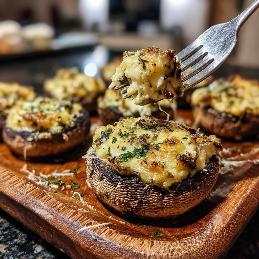 Krabben Kuchen gefüllte Pilze