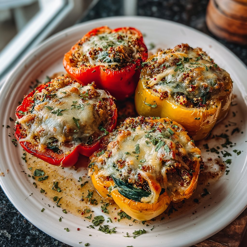 Spinat-Quinoa gefüllte Paprika