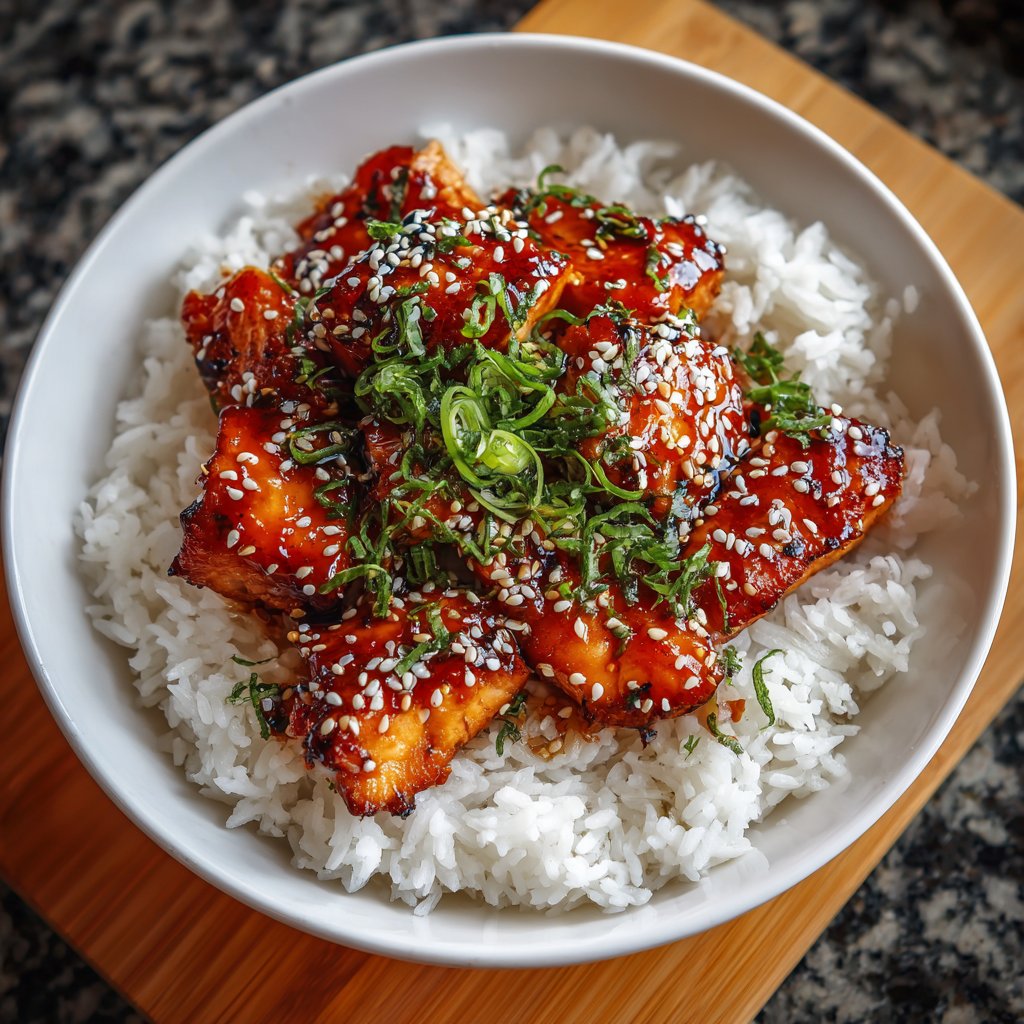 Soja-Glasiertes Lachs-Reis-Bowl