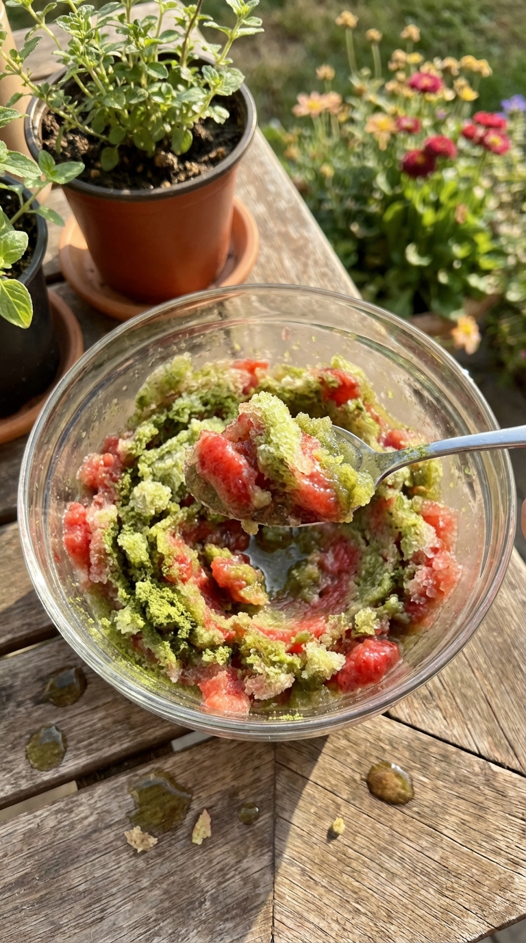 Erfrischende Erdbeer Matcha Granita​