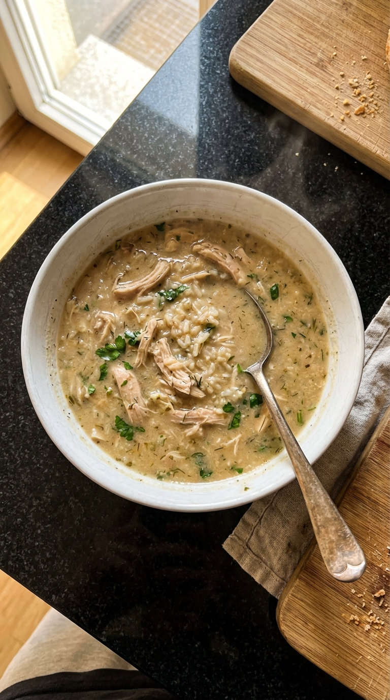 Cremige Hähnchen Reis Suppe