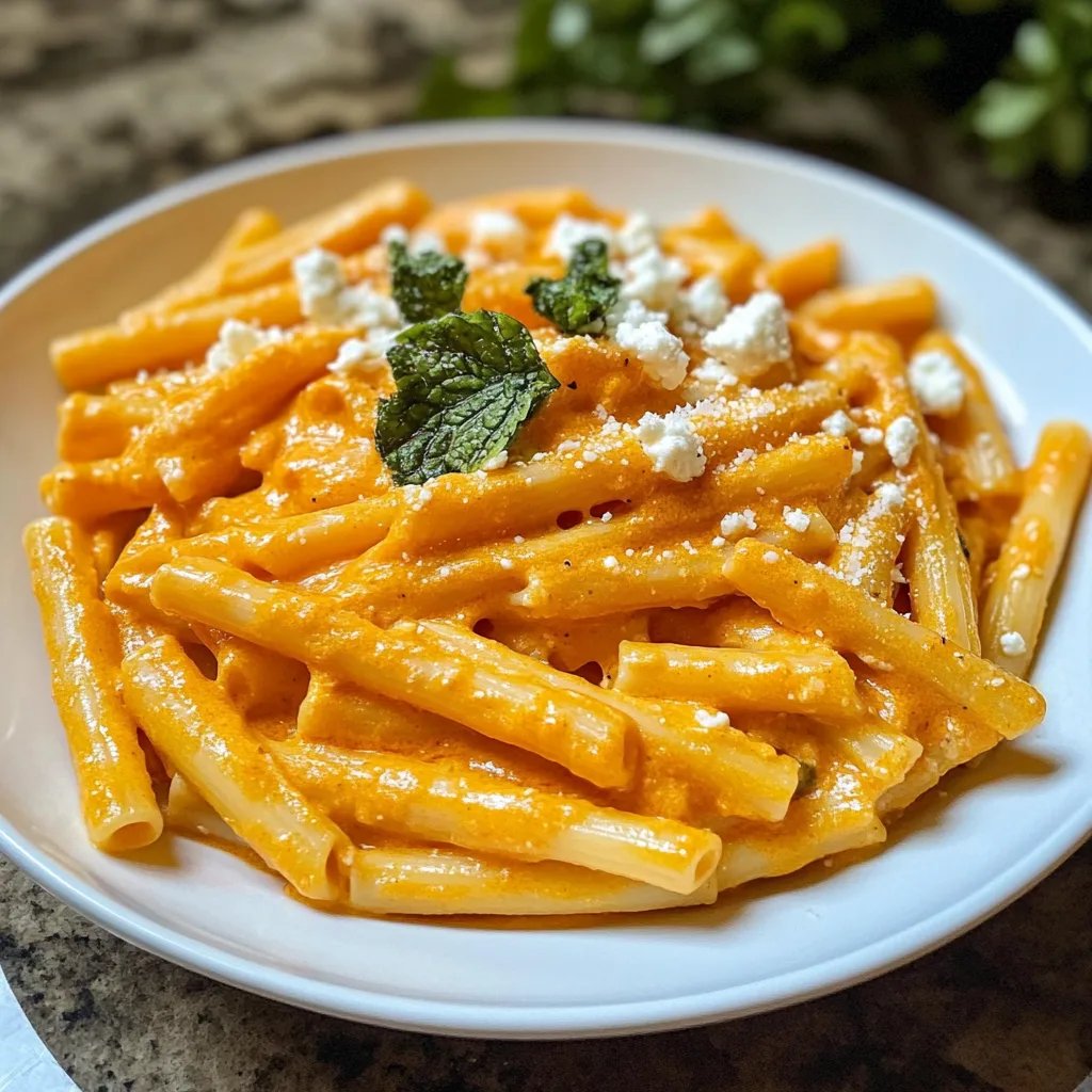 Kürbissoße mit Nudeln und Feta