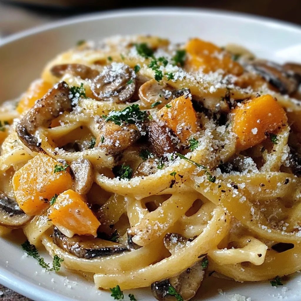 Cremige Kürbis-Pilz-Pasta