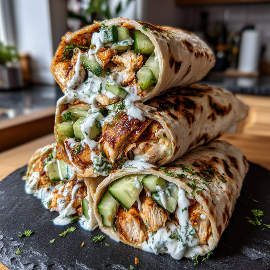 Mediterranean Chicken and Cucumber Wrap
