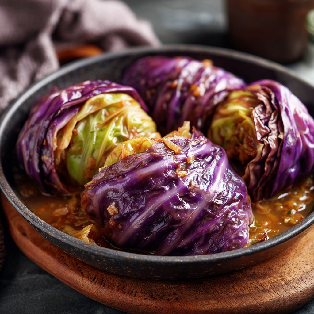 Rotkohl Krautwickel in herzhafter Sosse