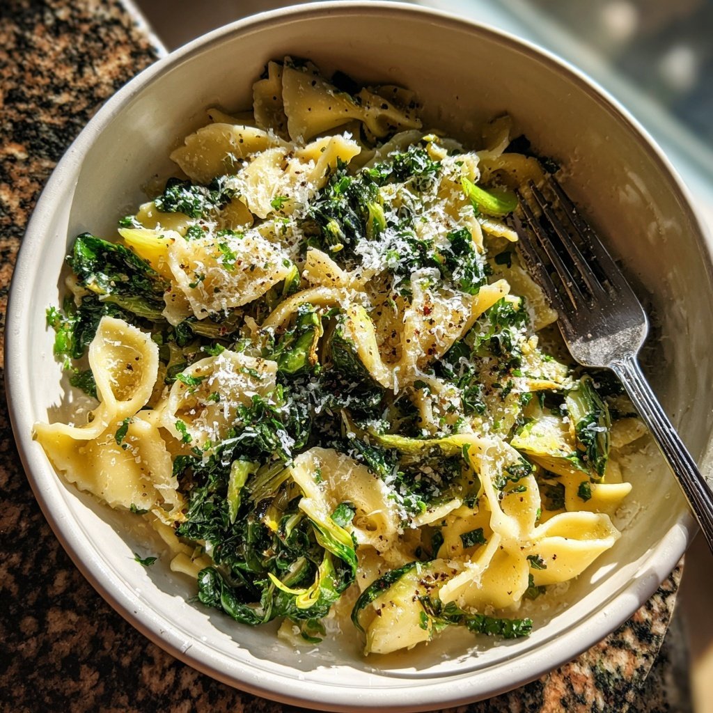 Pasta mit gebratenem Rosenkohl, Knoblauch und Parmesan​
