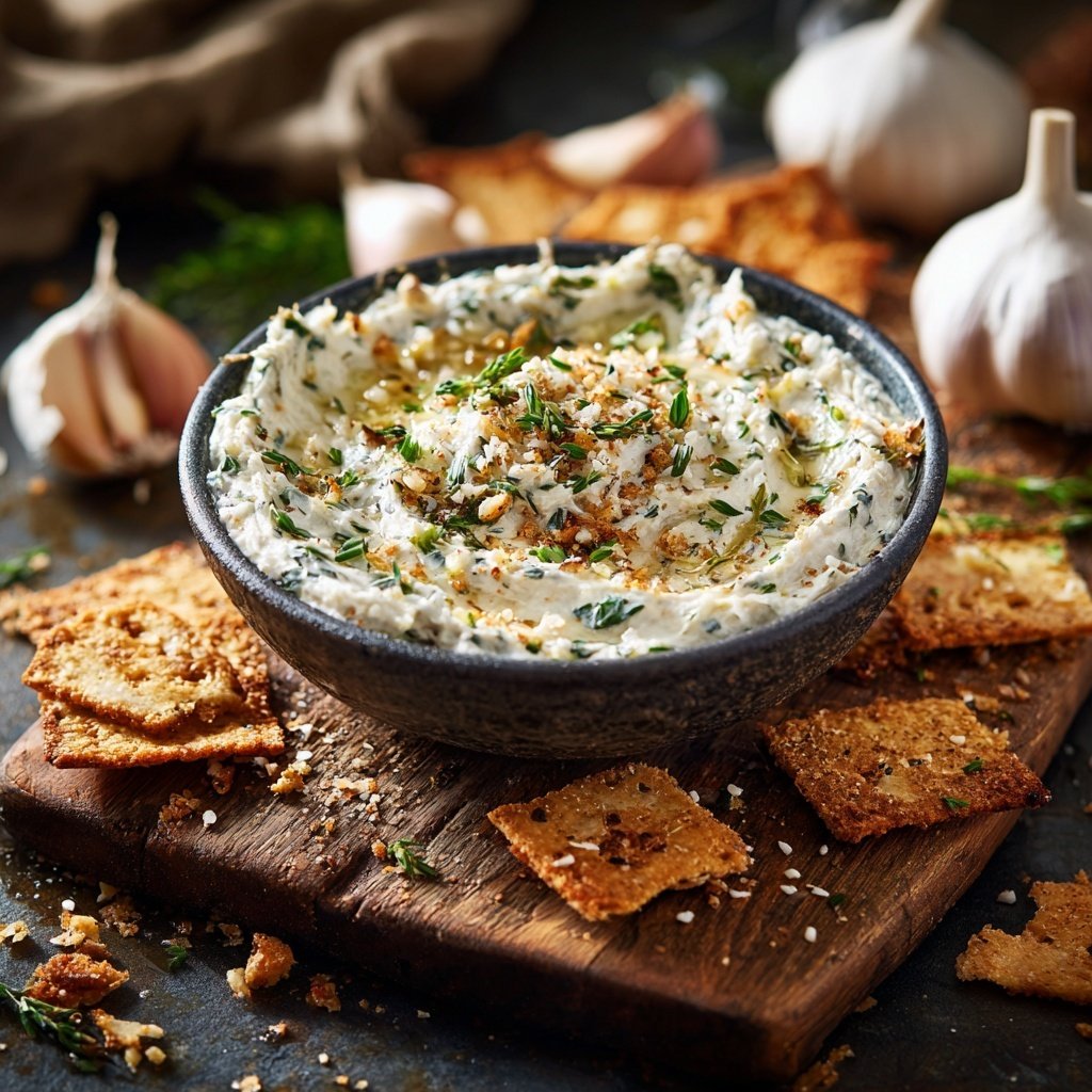 Geroesteter Knoblauch und Kräuter Dip