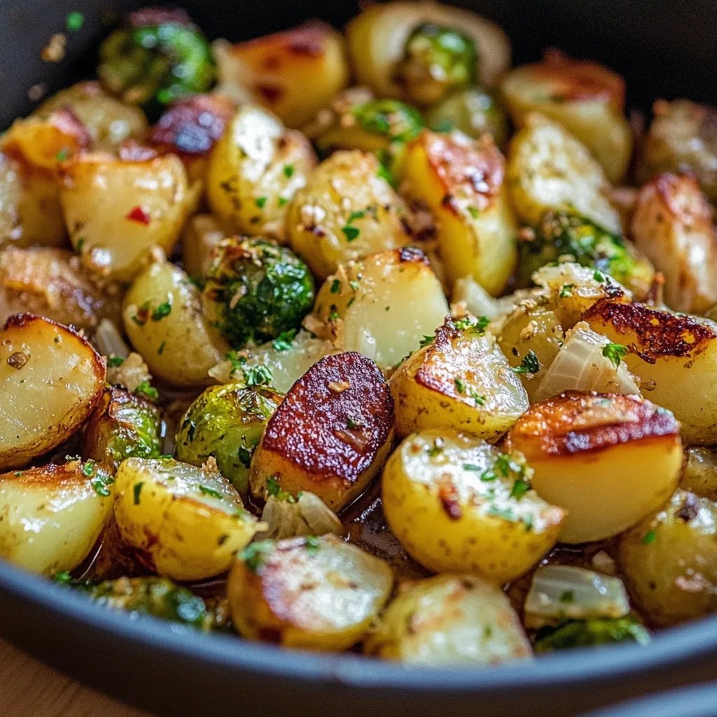 Knoblauch-Rosenkohl-Kartoffeln