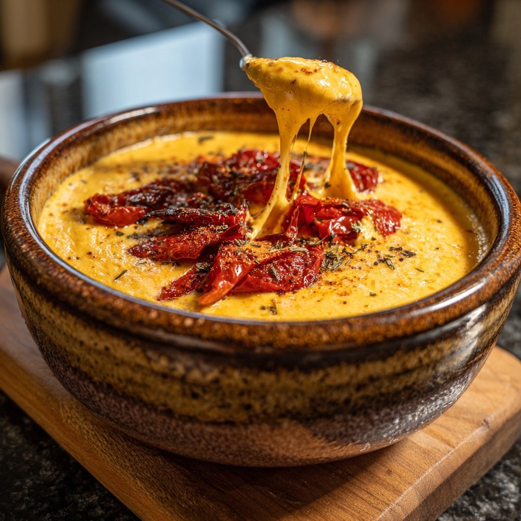 Geröstetes Paprika und Käse Fondue