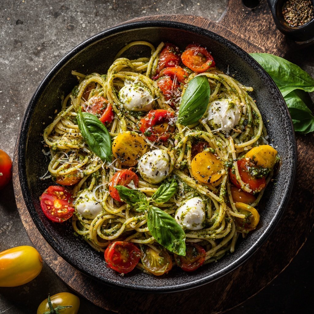 Caprese Pasta mit Pesto