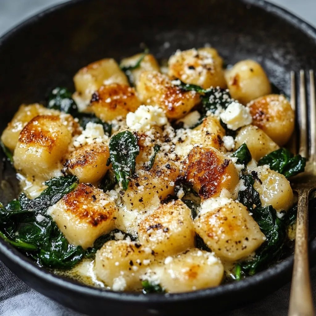 Knusprige Gnocchi mit Spinat und Feta